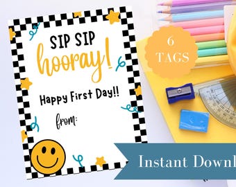 Etichette regalo per il ritorno a scuola, etichette Sip Sip Hooray, etichette regalo per insegnanti, etichette regalo stampabili per la scuola, etichette con download digitale istantaneo