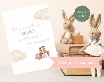 Decora un cartello per baby shower a forma di blocco (download digitale)