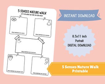 Scheda di lavoro "Passeggiata nella natura con i 5 sensi": attività per la scuola materna e l'asilo (download digitale)