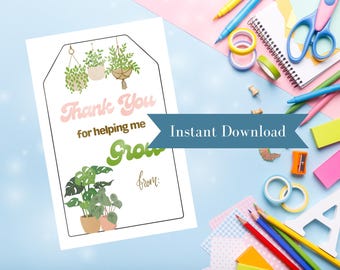 Etichette regalo di ringraziamento per gli insegnanti: etichette di ringraziamento stampabili a forma di pianta (download digitale)
