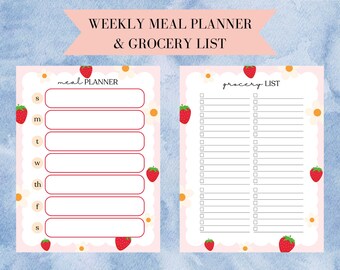 Pianificatore settimanale dei pasti, piano dei pasti stampabile, download immediato, grazioso pianificatore dei pasti, lista della spesa