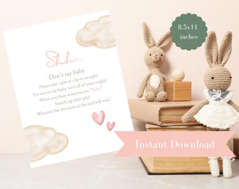 Cartello del gioco "Non dire bambino": stampabile per baby shower (download digitale)