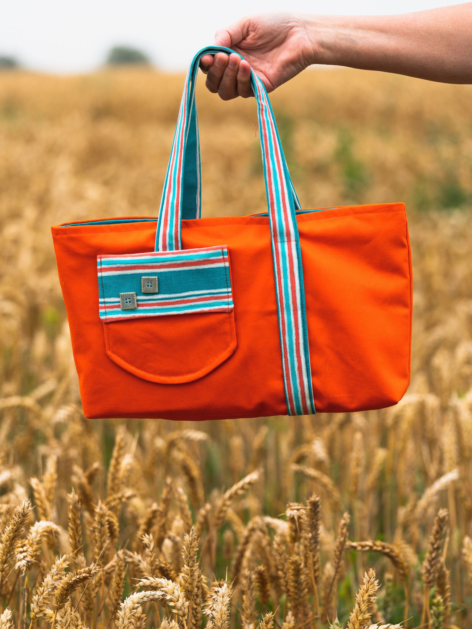 Sunset Orange Striped Beach Bag Summer Tote Shoulder Bag Etsy
