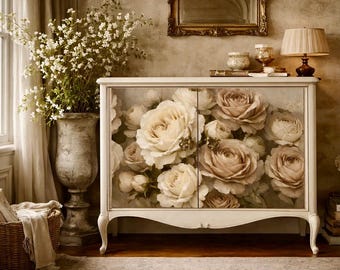Papel de decoupage ANTIQUE CREAM A1 A3 / Papel para muebles reciclados Cream Roses / Mint by Michelle