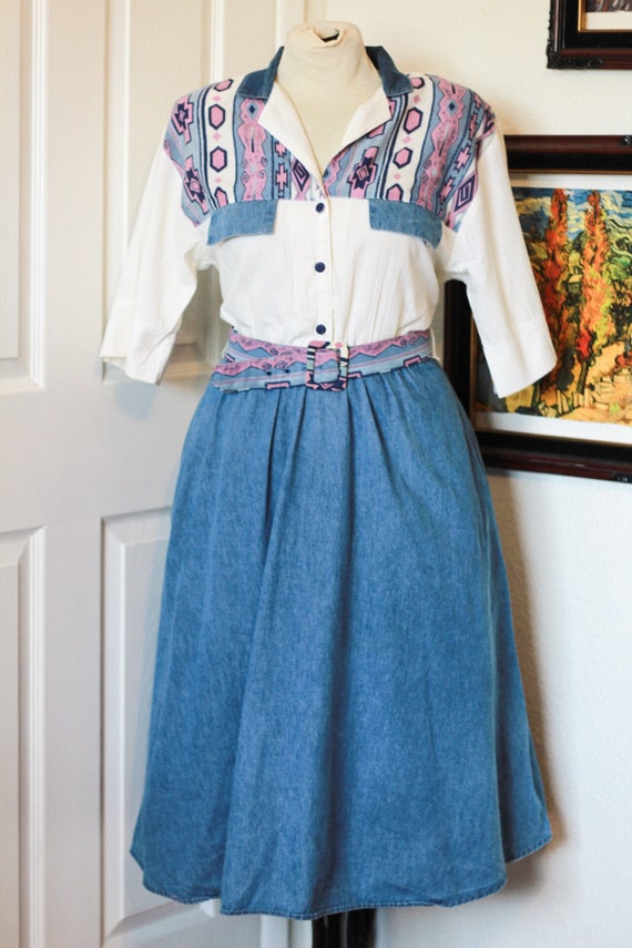 1980’s Southwestern Style Shirtdress with Denim Sk