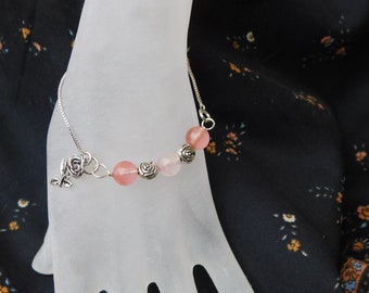 Pink Hanging Rose Slider Bracelet