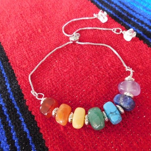 Chakra Slider Bracelet with Clear Quartz dangles