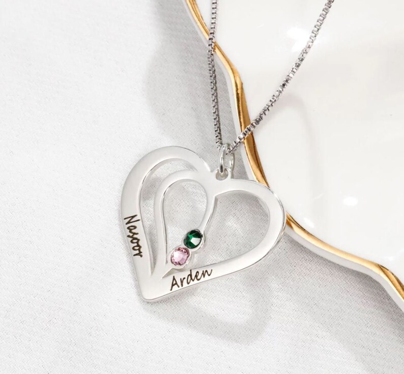 Christmas Gift For Women Girlfriends Heart Necklace With Birthstone,Personalized Engraved Name Necklace,Pendants Necklace Sterling Silver