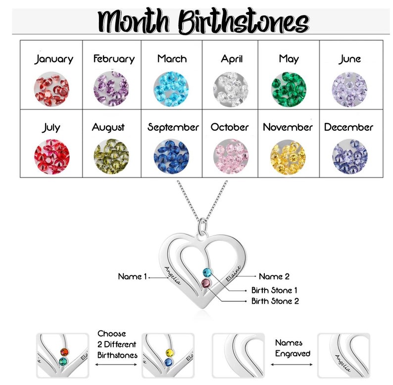 Christmas Gift For Women Girlfriends Heart Necklace With Birthstone,Personalized Engraved Name Necklace,Pendants Necklace Sterling Silver
