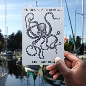 Nauti Buoy Kraken Birthday Card - printable greetings card