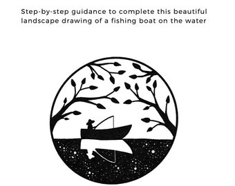 Tutorial de arte para principiantes para imprimir en casa para artistas de todos los niveles: "Pescando entre las estrellas". Dibuja arte con tinta inspirado en la naturaleza.