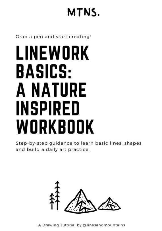Workbook for line drawing basics, instant download and print at home, beginner friendly art tutorials with step-by-step instructions