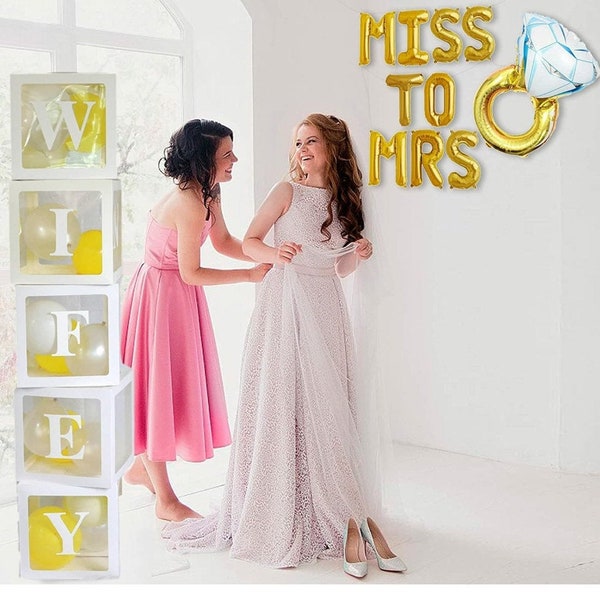 Customizable wedding decor Boxes For Bride - MISS To MRS letters Bridesmaid Diamond Ring Shaped Mylar Foil Balloons