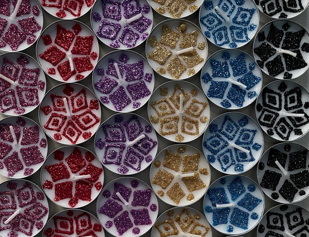 Set of 11 Unscented Colour Glitter Tea Lights DIAMOND Theme Etsy UK