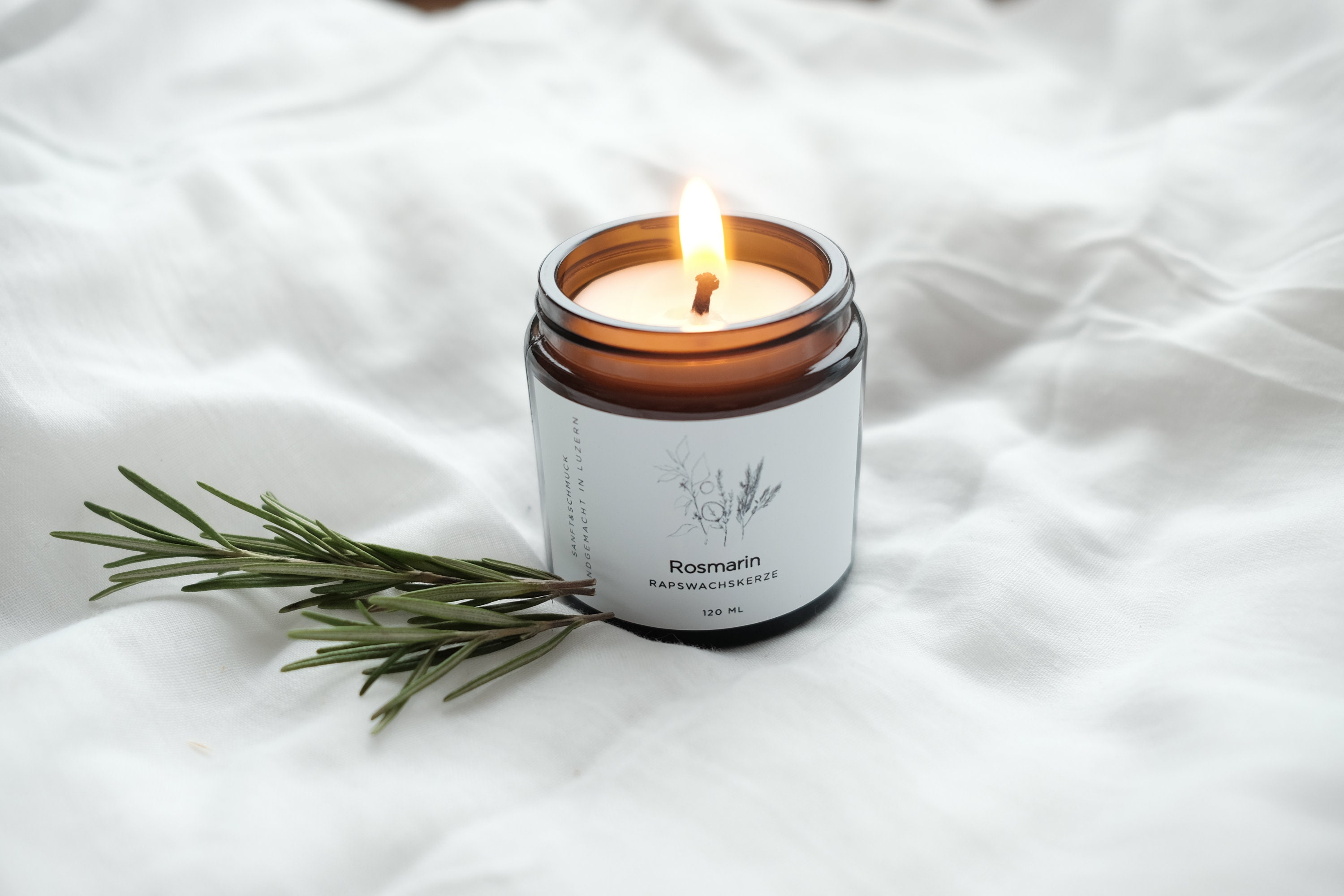 Scented Candle Rosemary 120ml Rapeseed Wax Amber Glass Etsy