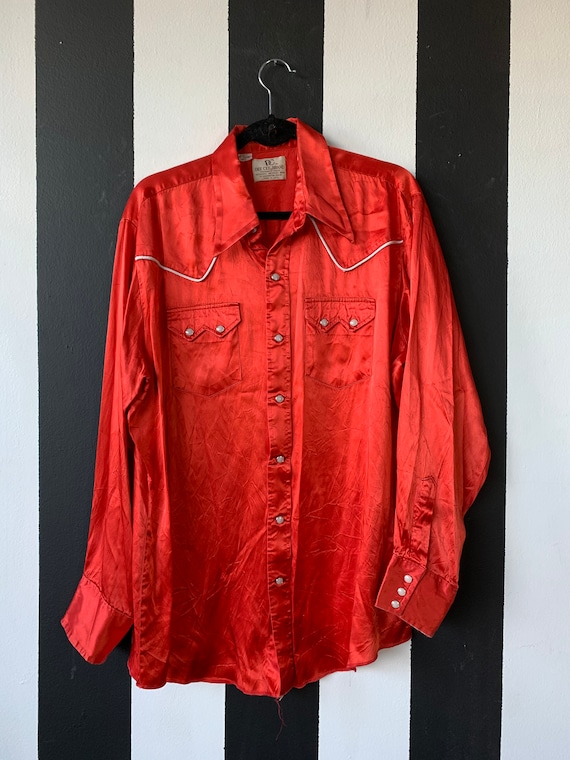 50s Red Satin Dee Cee Rodeo Western Snap shirt- XL