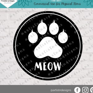 Cat Meow SVG - Cat Paw Treat Circle Label SVG - Cat Treat Jar SVG - Cat Treat Canister Label - Cat Silhouette Svg Digital Download