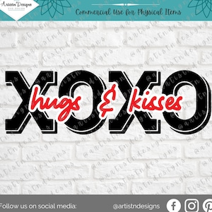 XOXO Hugs & Kisses SVG - Valentine&#39;s Day Design - Multi-Layer SVG - Png - Digital Download