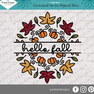 Hello Fall SVG - Hello Fall Multi-layered Svg - Hello Fall Leaves Svg - Hand-drawn Svg - Fall Leaves svg - Digital Download- Pumpkins Leaves