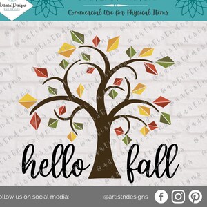 Hello Fall SVG - Hello Fall Tree SVG - Hello Fall Leaves Svg -  Modern Fall Leaves Design Shirt - Hello Fall Wood Sign Digital Download