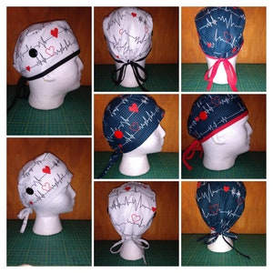 HEARTBEAT/EKG  Scrub cap, scrub hat, nurse hat, surgical scrub cap