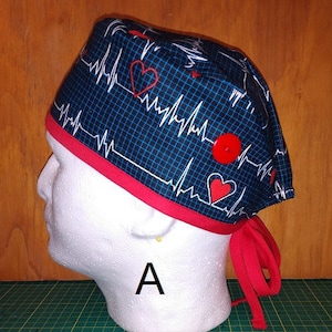HEARTBEAT/EKG  Unisex scrub caps, surgical scrub hat, nurse cap