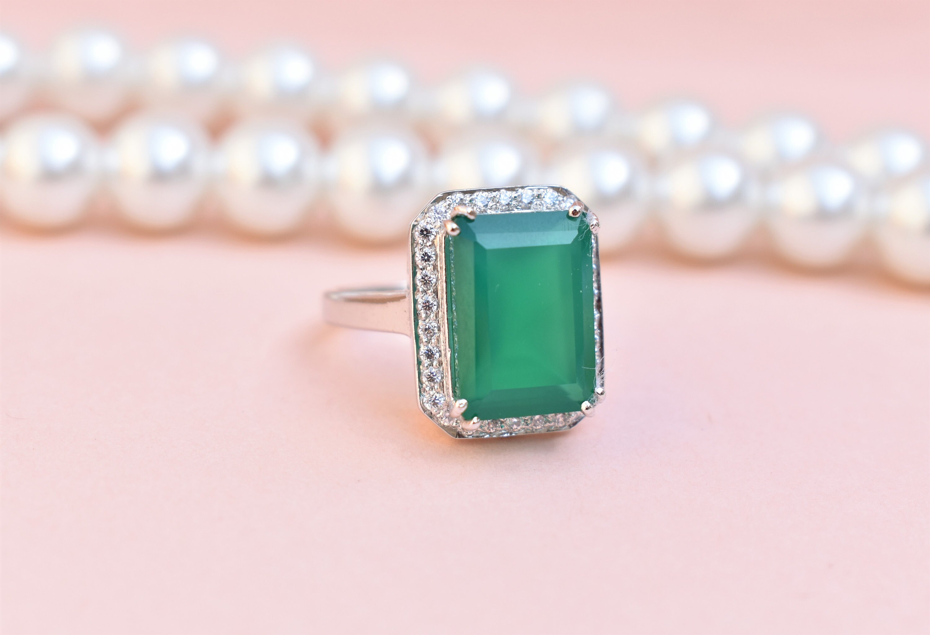 Green Onyx Engagement Ring Sterling Silver Green Onyx Ring Etsy