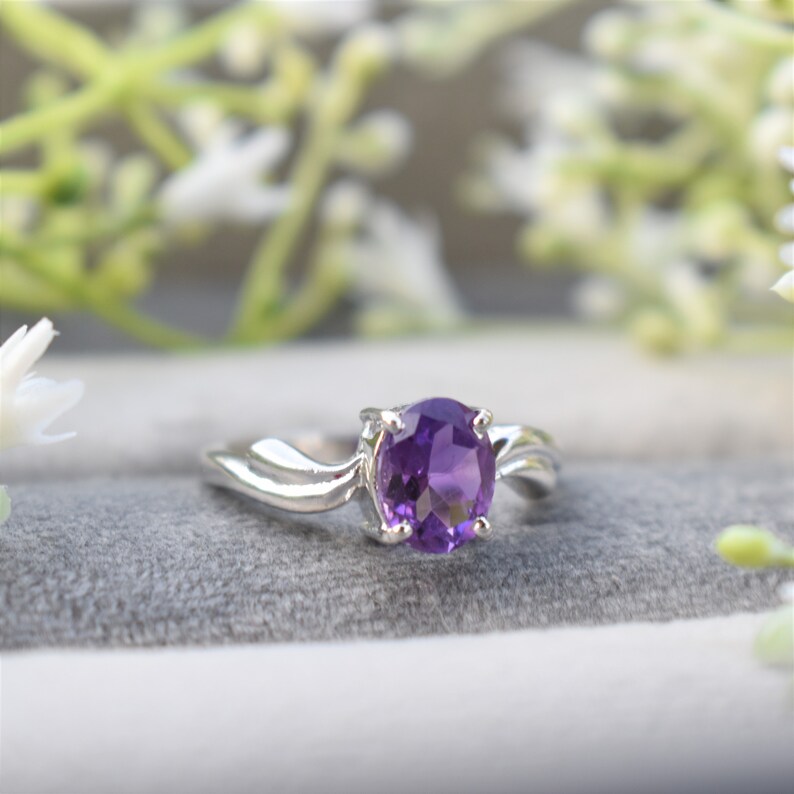 Amethyst Ring 925 Sterling Silver Ring Statement Ring Stackable Ring Engagement Ring African Amethyst February Birthstone Ring