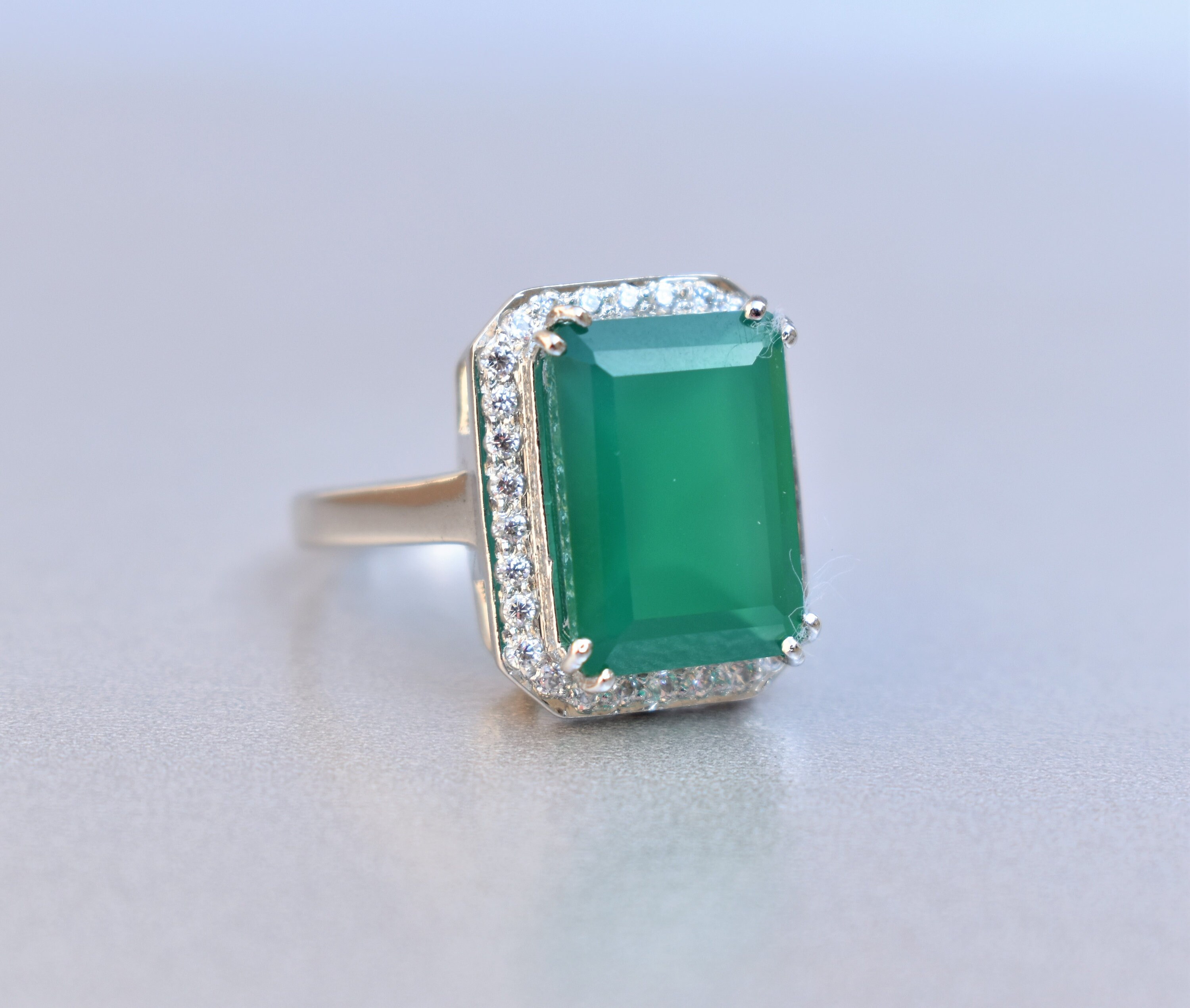 Green Onyx Engagement Ring Sterling Silver Green Onyx Ring Etsy