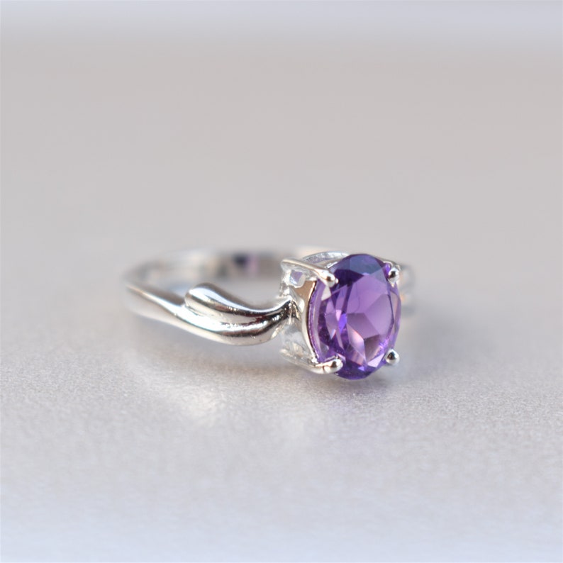 Amethyst Ring 925 Sterling Silver Ring Statement Ring Stackable Ring Engagement Ring African Amethyst February Birthstone Ring