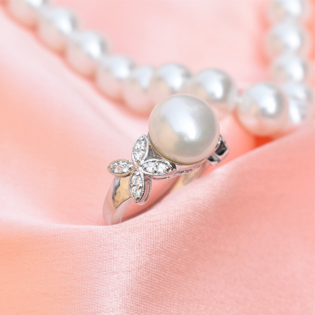 Natural Freshwater Pearl Ring 925 Sterling Silver Ring Statement Ring
