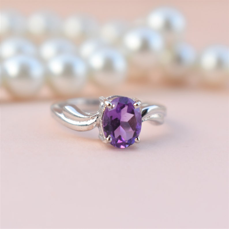 Amethyst Ring 925 Sterling Silver Ring Statement Ring Stackable Ring Engagement Ring African Amethyst February Birthstone Ring