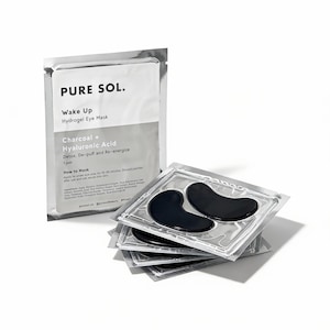 PURE SOL. Beauty Charcoal Hydrogel Under Eye Mask: Hyaluronic Acid, Depuff (6 Single Packs), Mother's Day Gift, Eye patch, self care gift