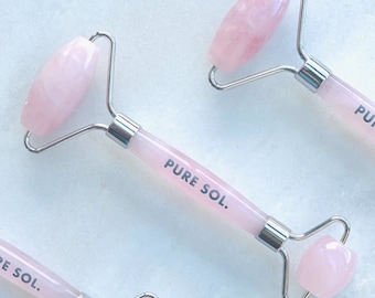Rose Quartz Face Roller | Natural Crystal Facial Massager, Depuffing Skin Tool