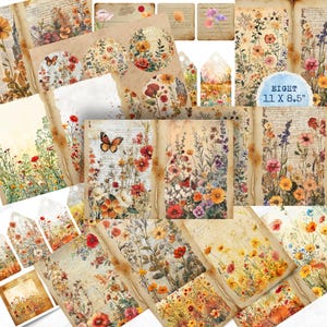Autumn Fall Wildflowers Junk Journal Kit, 13 Pages of Cosy Designs Digital Pack, Junk Journal, Junk Journaling, Printable Scrapbooking