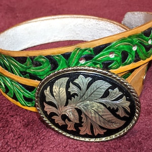 Hand Tooled Leather Floral Pattern Belt