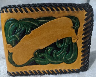 Hand Tooled Leather Floral Pattern Wallet w Free Customization