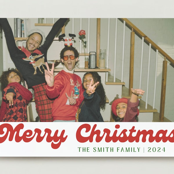 Nostalgic Retro-Themed Christmas Photo Card Canva Template - Digital Download