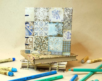 Handgemachtes (Öl-)Pastell Skizzenbuch 12,5x12,5cm 'Traum in Blau'