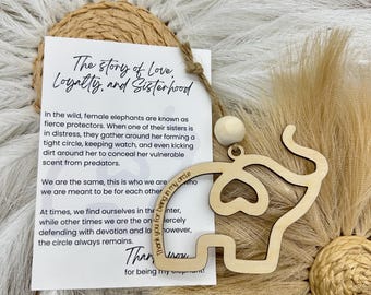 Wood Elephant Ornament – Friendship Gift – Sisterhood Keepsake – Handmade Animal Ornament