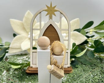 Handgemaakte houten kerststal – modern boerderij kerstdecor – minimalistische kerststal – display voor christelijke feestdagen