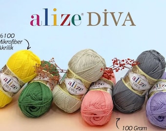 Alize Diva Yarn, fil à tricoter, fil au crochet, fil doux, fil acrylique, fil d'été, fil microfibre, fil de dentelle, motif bikini