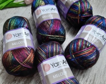 Yarnart Melody Sparkle Yarn,Multicolor Rainbow Melange Knitting Sweater,Scarf Crochet Shawl Metallic Yarn,Glittery,Acrylic,Fantasy Yarn