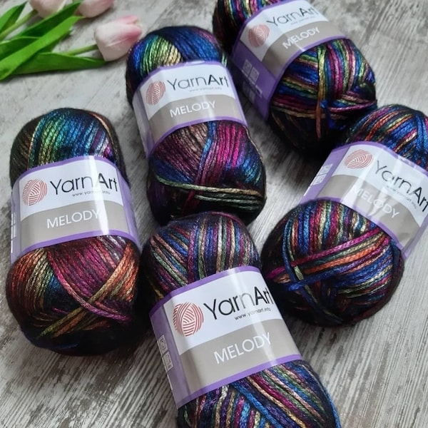 Yarnart Melody Sparkle Yarn,Multicolor Rainbow Melange Knitting Sweater,Scarf Crochet Shawl Metallic Yarn,Glittery,Acrylic,Fantasy Yarn