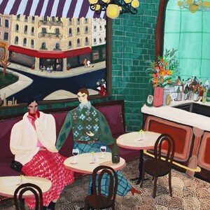 Fine Art Print | Bistro | Illustration | Gouache | Home Decor | Modern art | Wall Art | | Original Artwork | Painting | Art | Paris | Urban