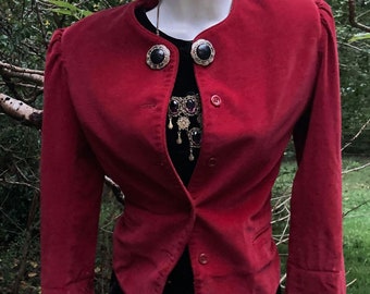 Red velvet jacket puff sleeve  vintage gothic noir vamp  witch small