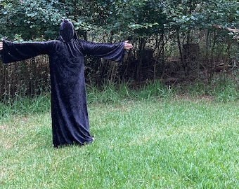 Black Tau robe velvet  witch  wizard magician ceremonial ritual gothic  witchy  medium