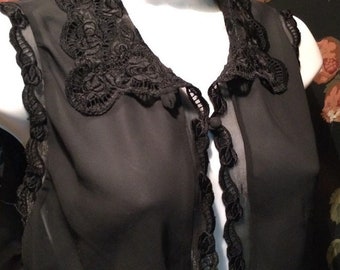 Sheer black  blouse crochet collar gothic Halloween  noir small