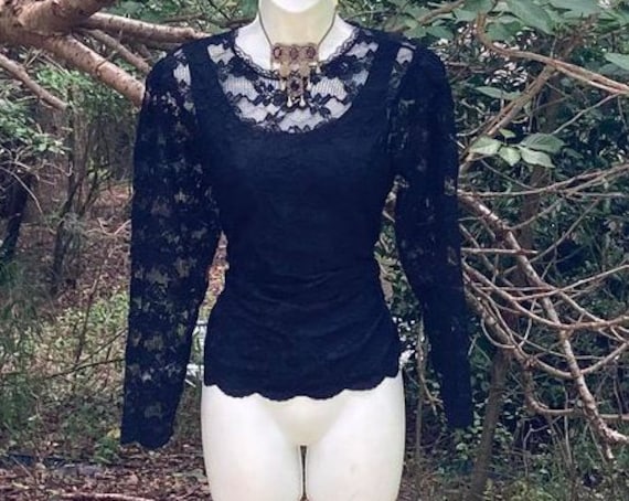 Black lace blouse puff sleeve gothic Halloween wi… - image 2