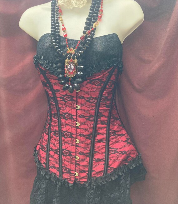 Black red corset satin lace vintage   gothic noir… - image 3